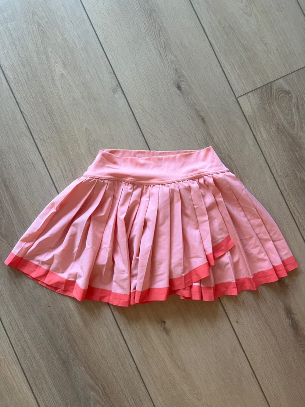 Pink Pleated Mini Skirt with Coral Trim
